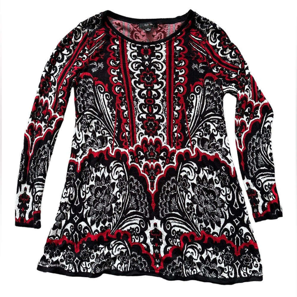 Style & Co. Women’s Sweater Dress Tunic Size Medium Baroque Damask Print